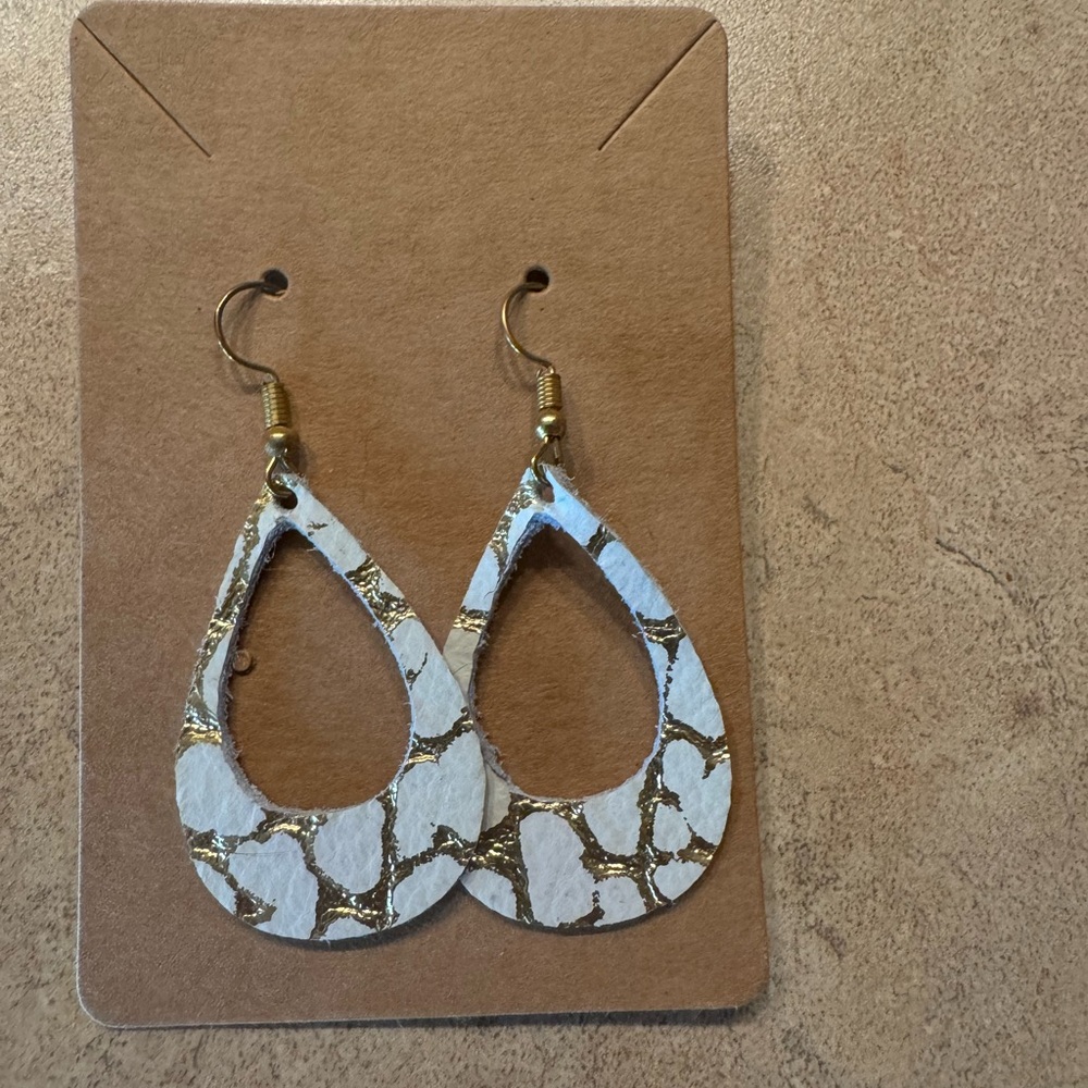 - White and gold leather earrings  NWOT